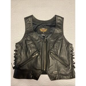 HARLEY-DAVIDSON Women's Leather Motorcycle Vest w/ Lace-up Sides Size S.